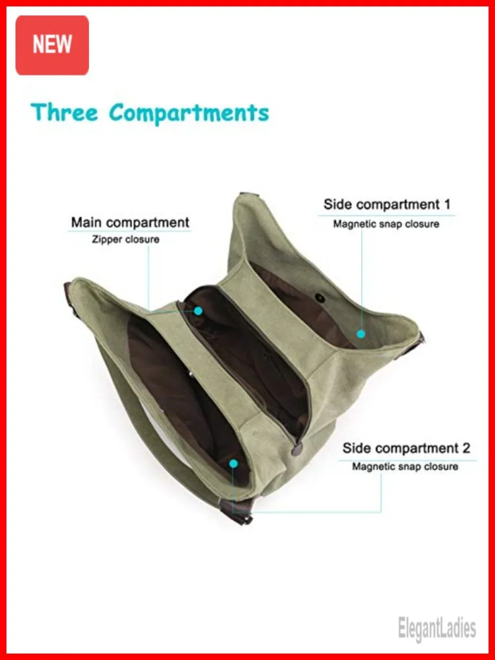 Multi-Pocket Cotton Canvas Hobo Tote Bag Shoulder Handbag